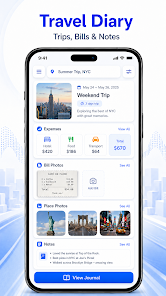 Travel Diary screen with trip records and notes